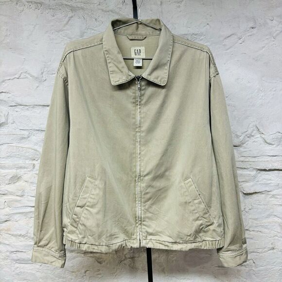 Vintage Gap Beige Harrington Jacket Mens Large Full Zip Workwear Coat Bi-Swing - Picture 1 of 9